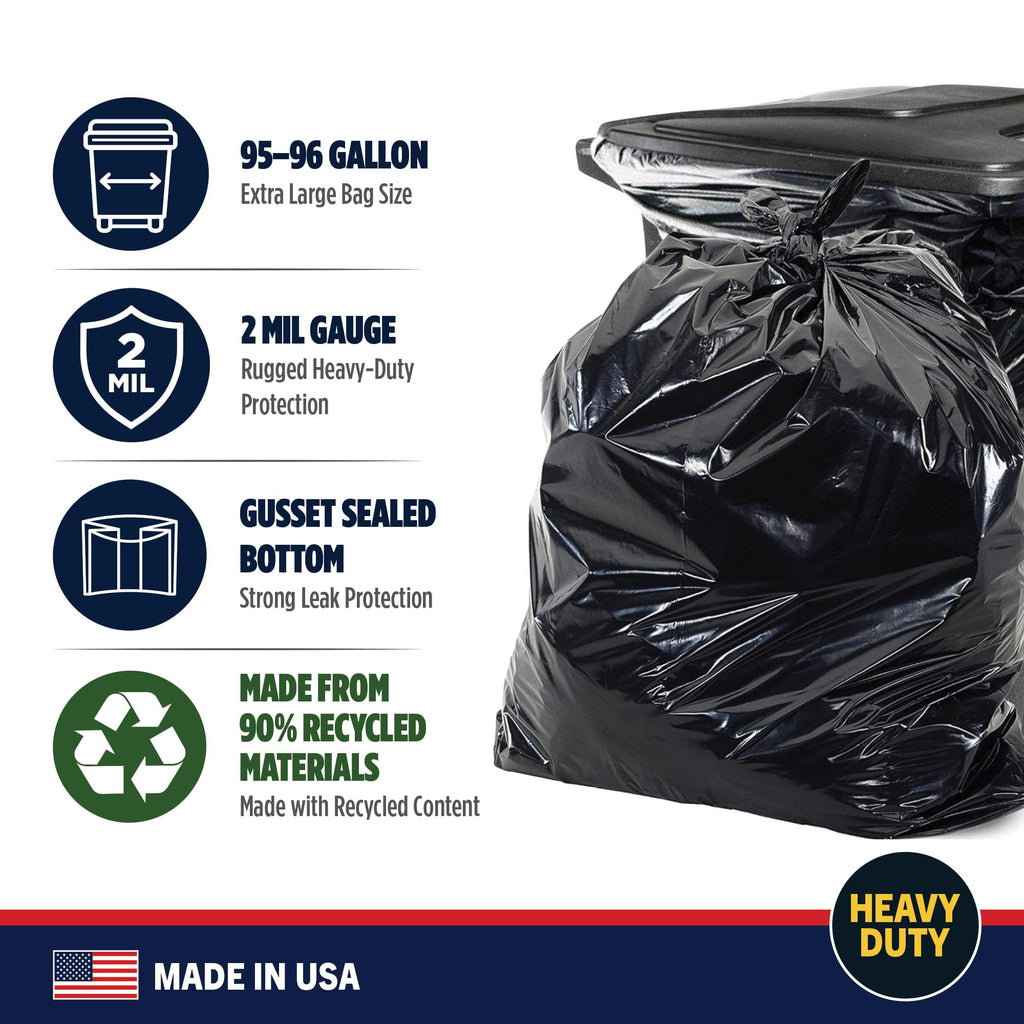 95-96 Gallon Heavy Duty Black Garbage Bags 50 Count Z585