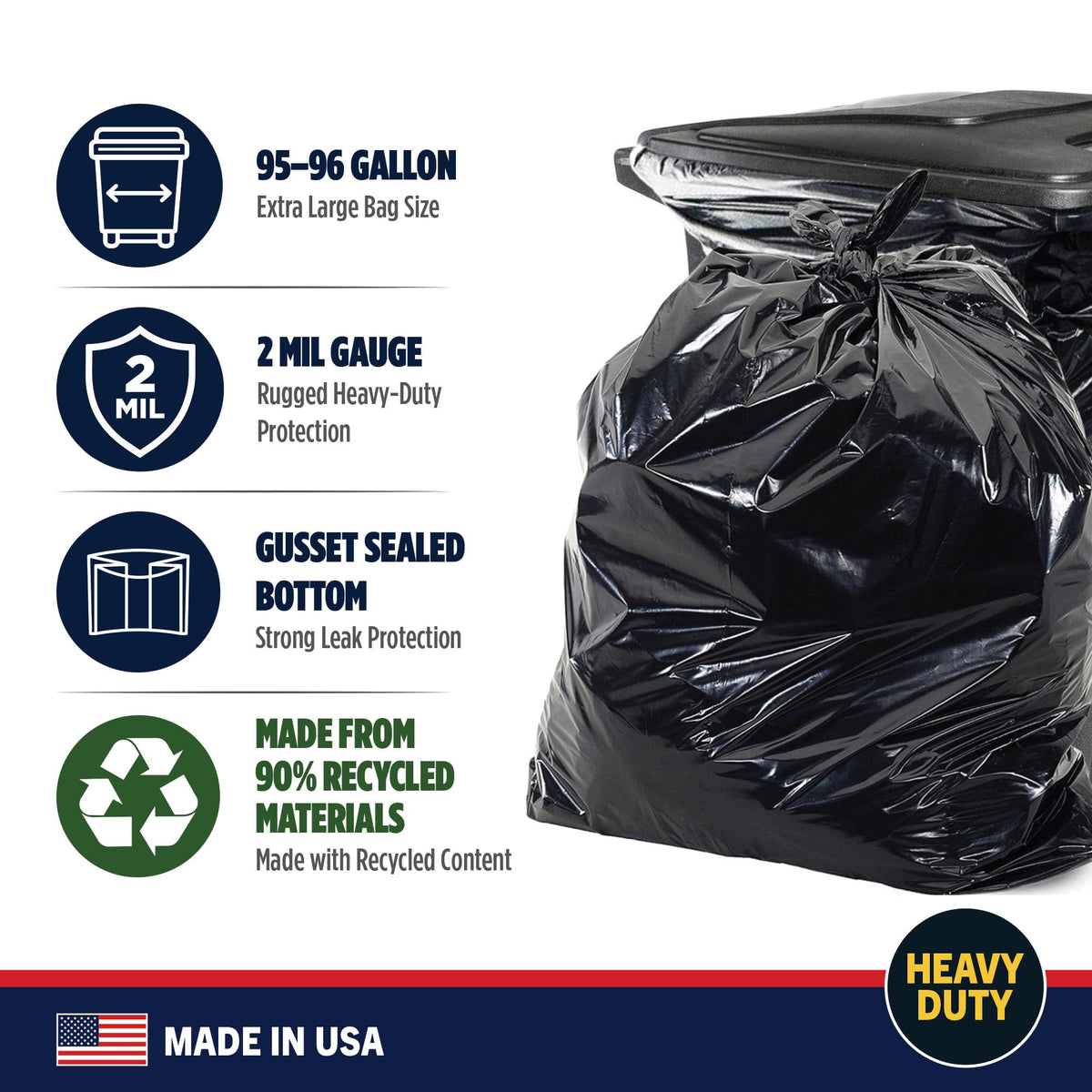 95-96 Gallon Heavy Duty Black Garbage Bags 50 Count Z585