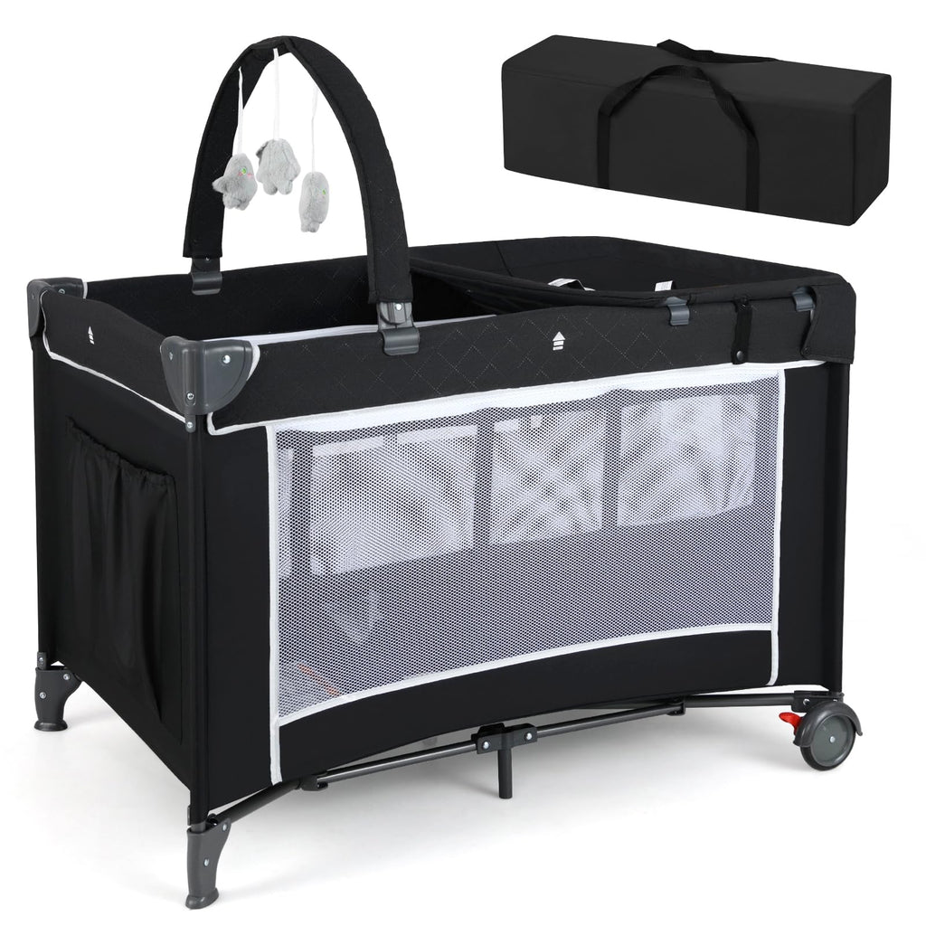 4 in 1 Folding Playpen with Bassinet and Carry Bag B450892