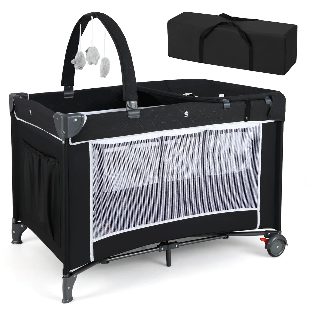 4 in 1 Folding Playpen with Bassinet and Carry Bag B450892