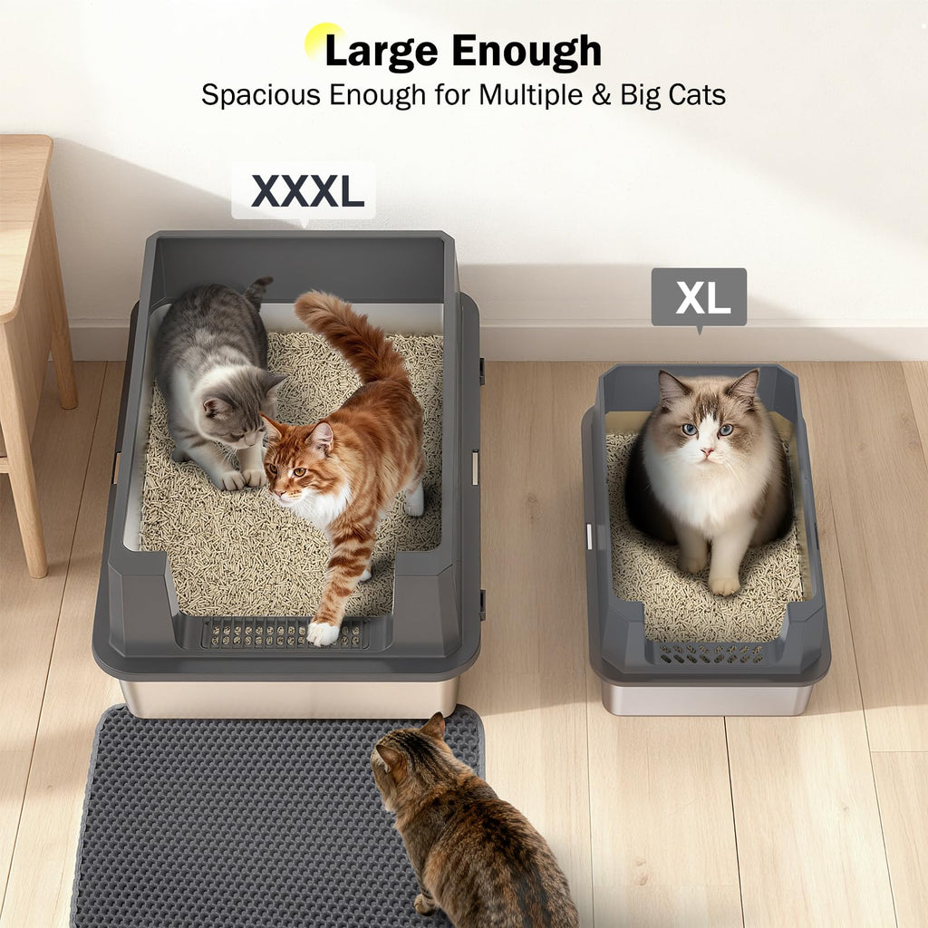 Stainless Steel Extra Large Cat Litter Box with High Sided Lid and Litter Scoop Z58678