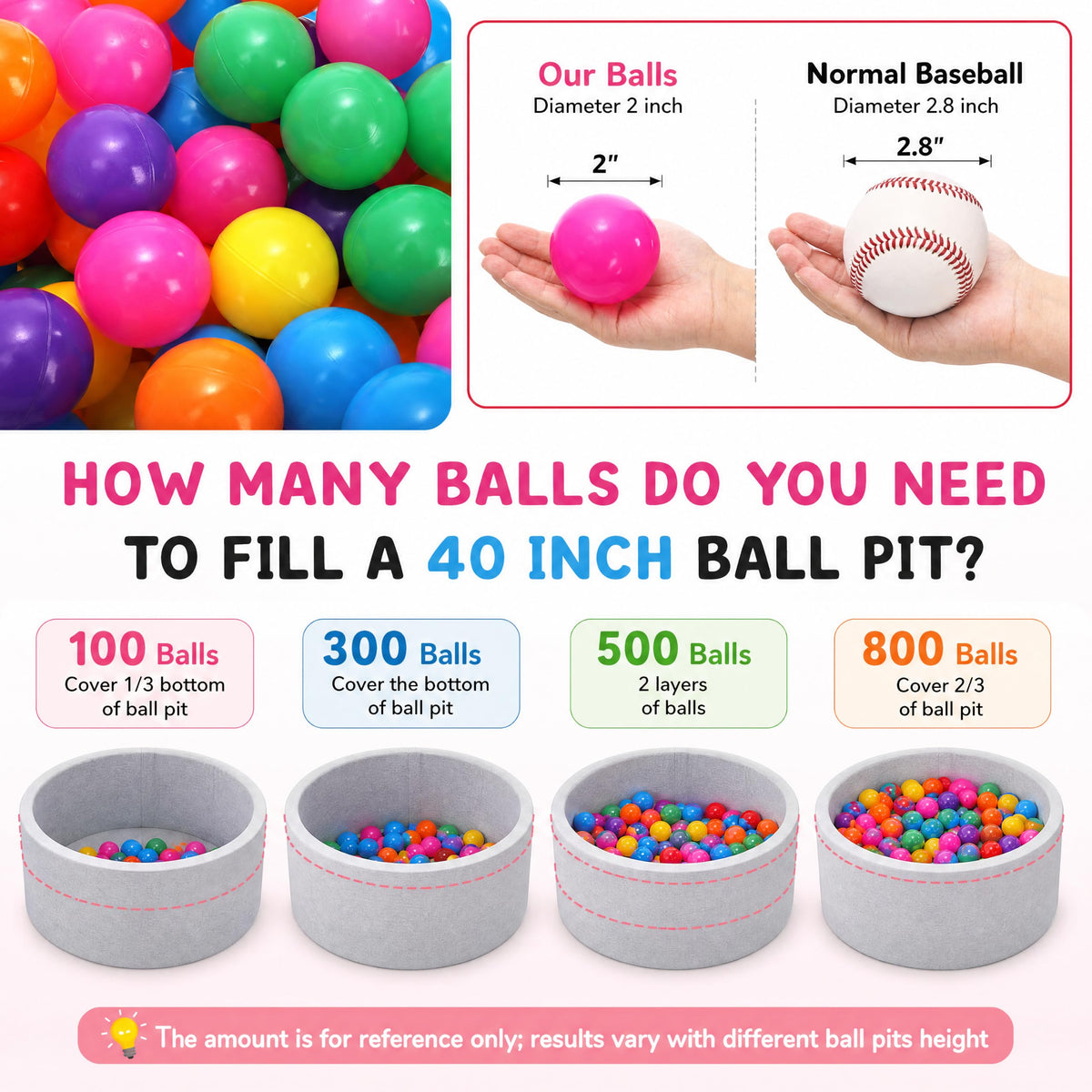100 Pack 2 Inch Plastic Ball Pit Balls with Storage Bag H798