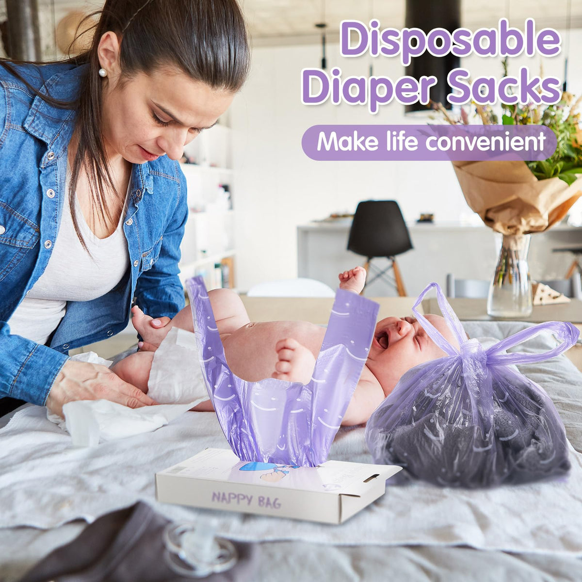 1600 Count Scented Disposable Diaper Bags with Tie Handle Y9857