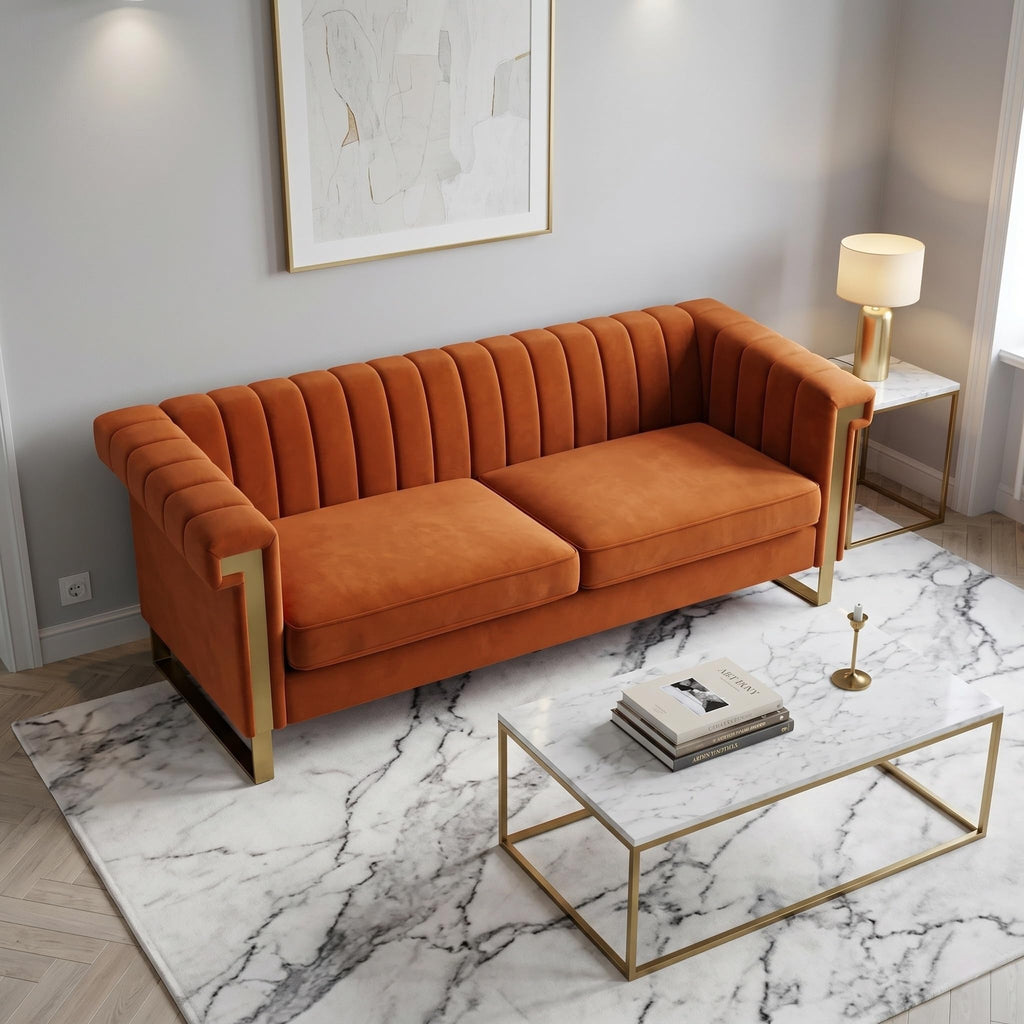 Orange Velvet 3-Seater Sofa S467257