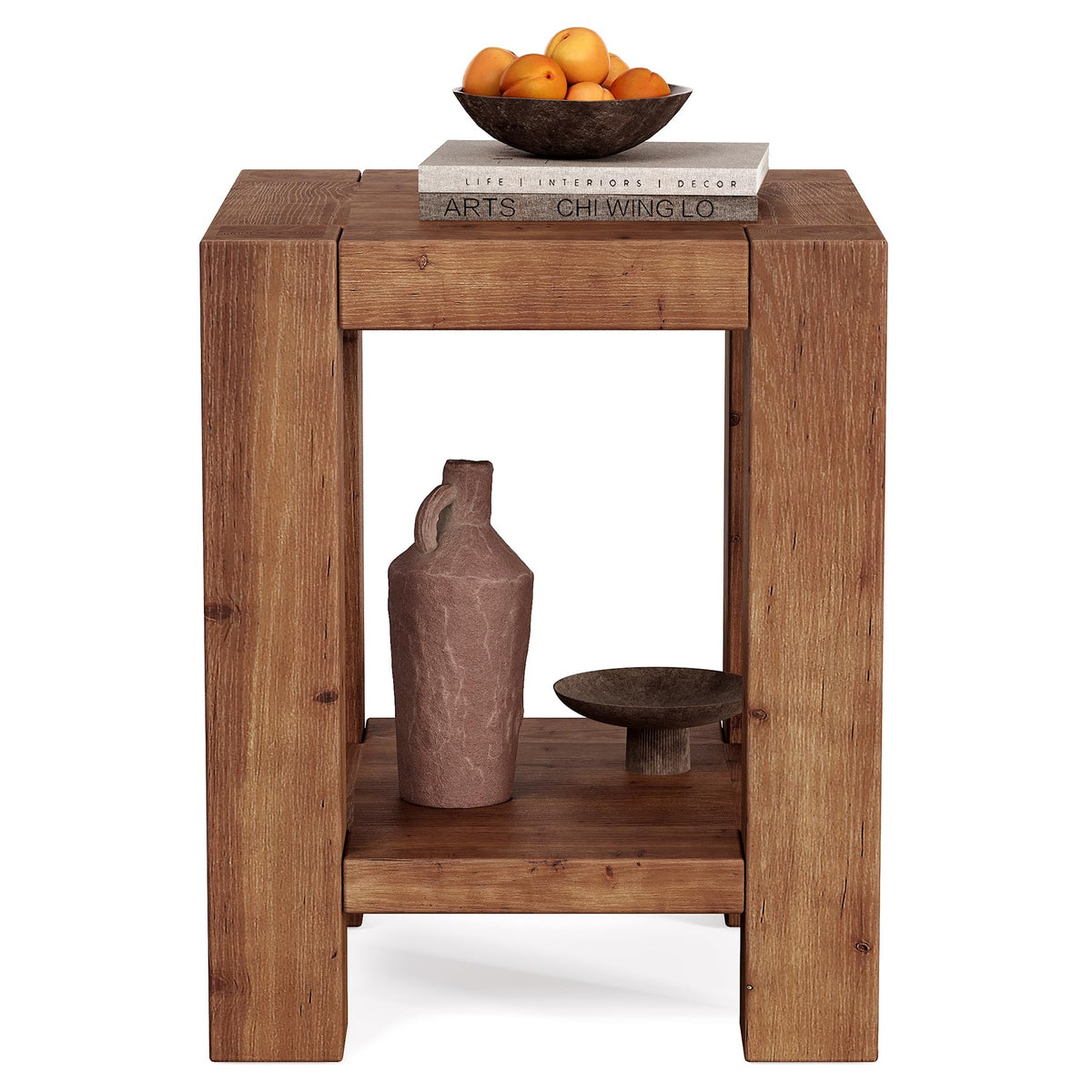Solid Wood 2-Tier Side Table Set of 2 with Storage Shelves N5734
