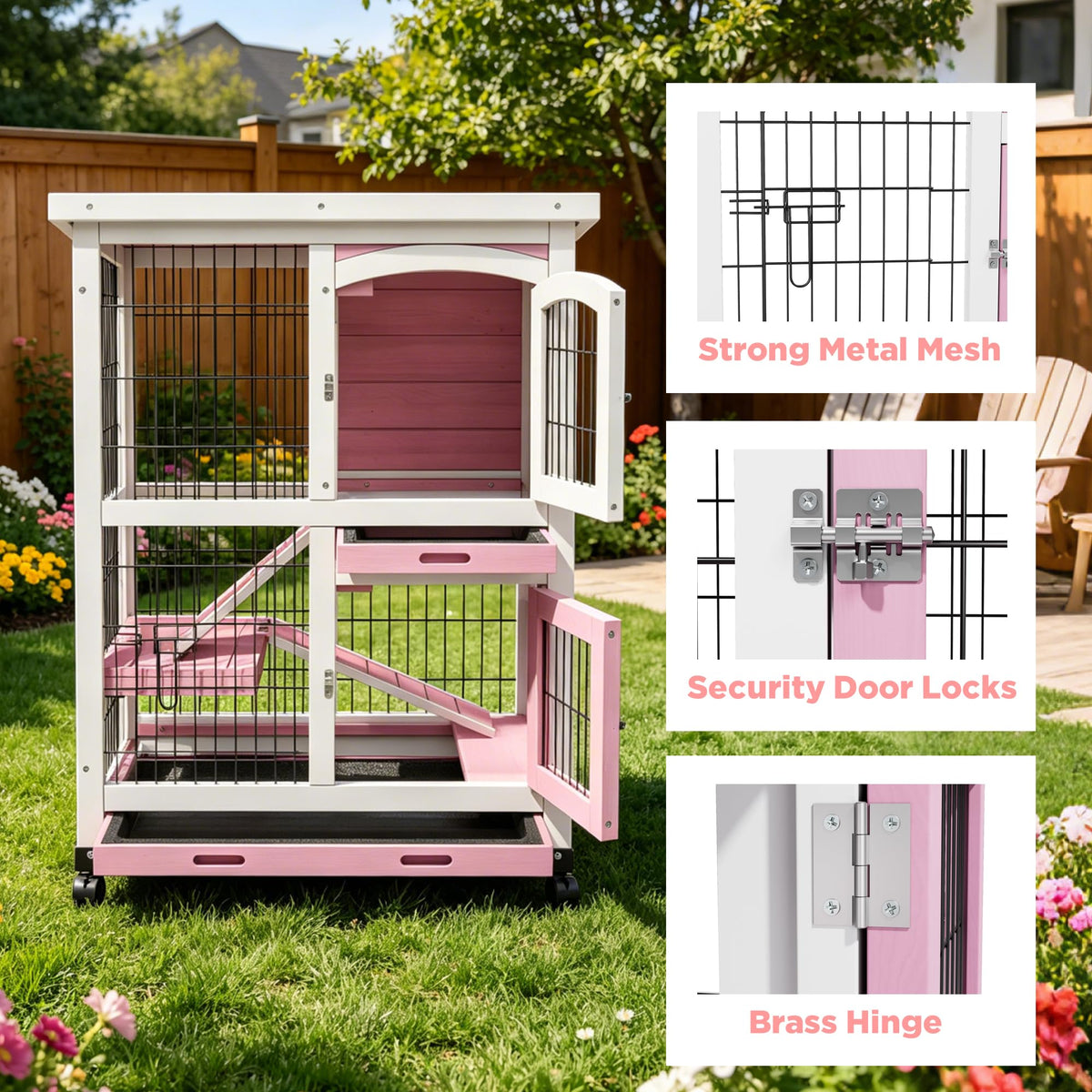 2-Story Wooden Bunny Cage with Removable Tray R266