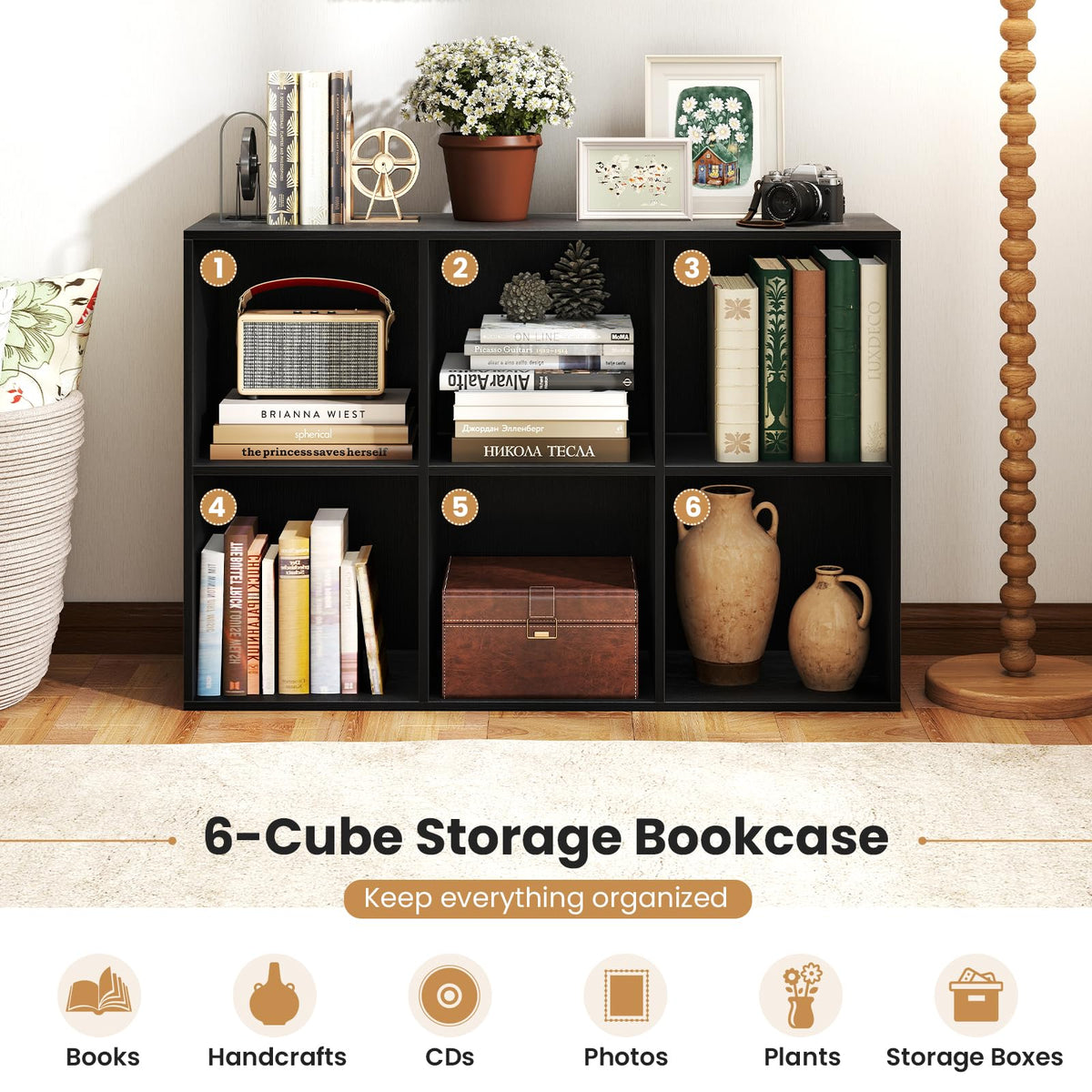 Black 6-Cube 3-Tier Bookcase X94125