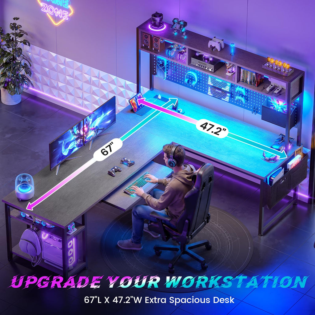 L Shaped Office Desk with Hutch W86567