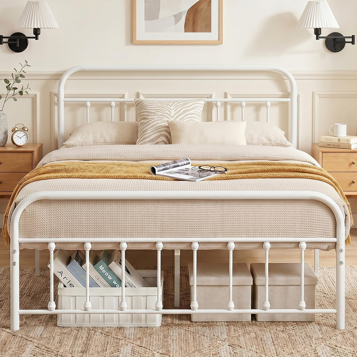 Full Size White Metal Bed Frame with Headboard N2779
