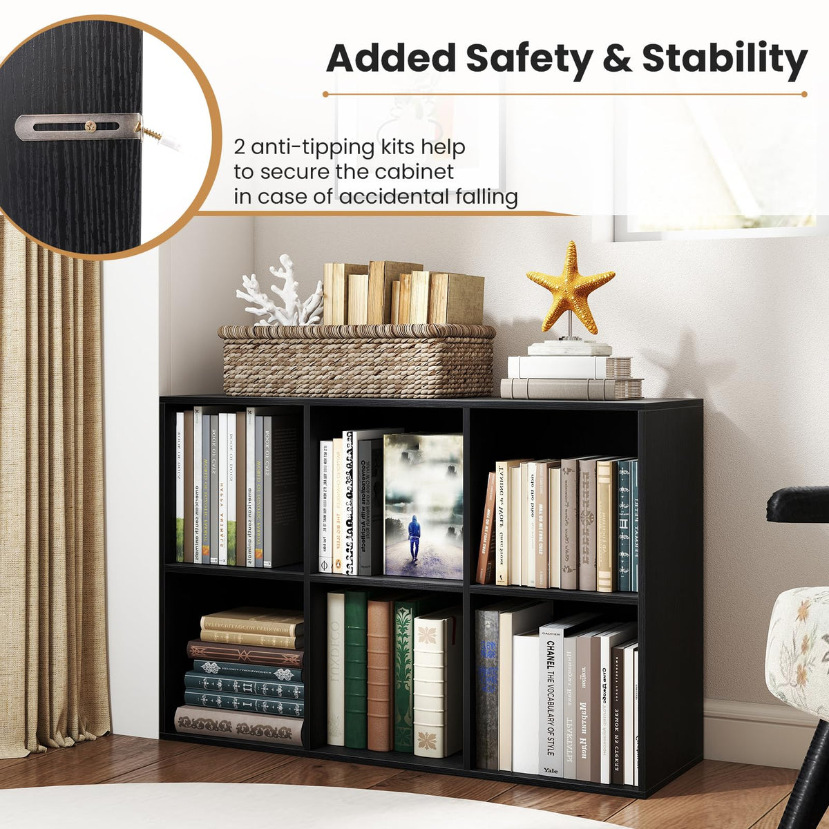Black 6-Cube 3-Tier Bookcase X94125