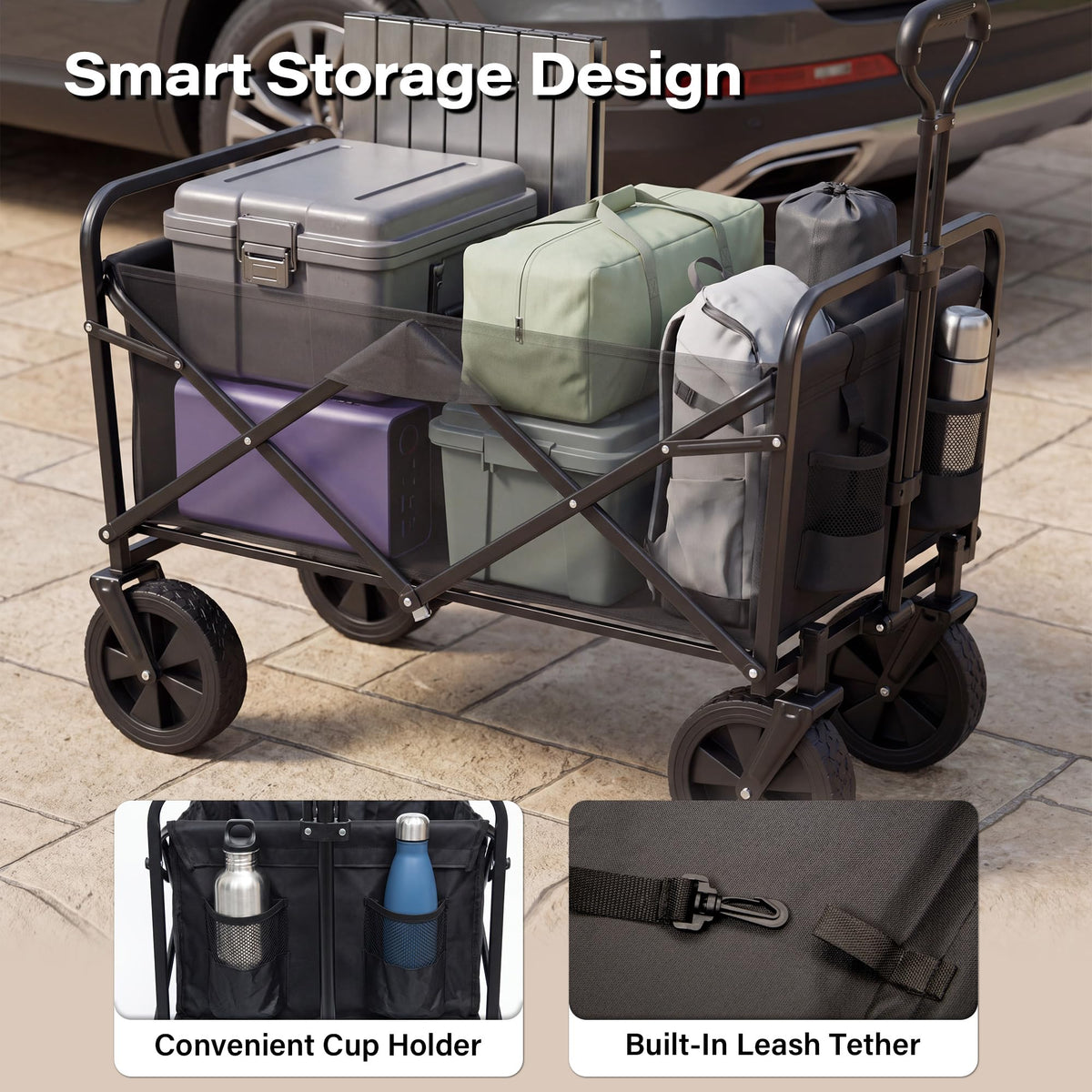 Large Dog Wagon Cart with Canopy, All-Terrain Wheels, Ramp Tailgate R1634