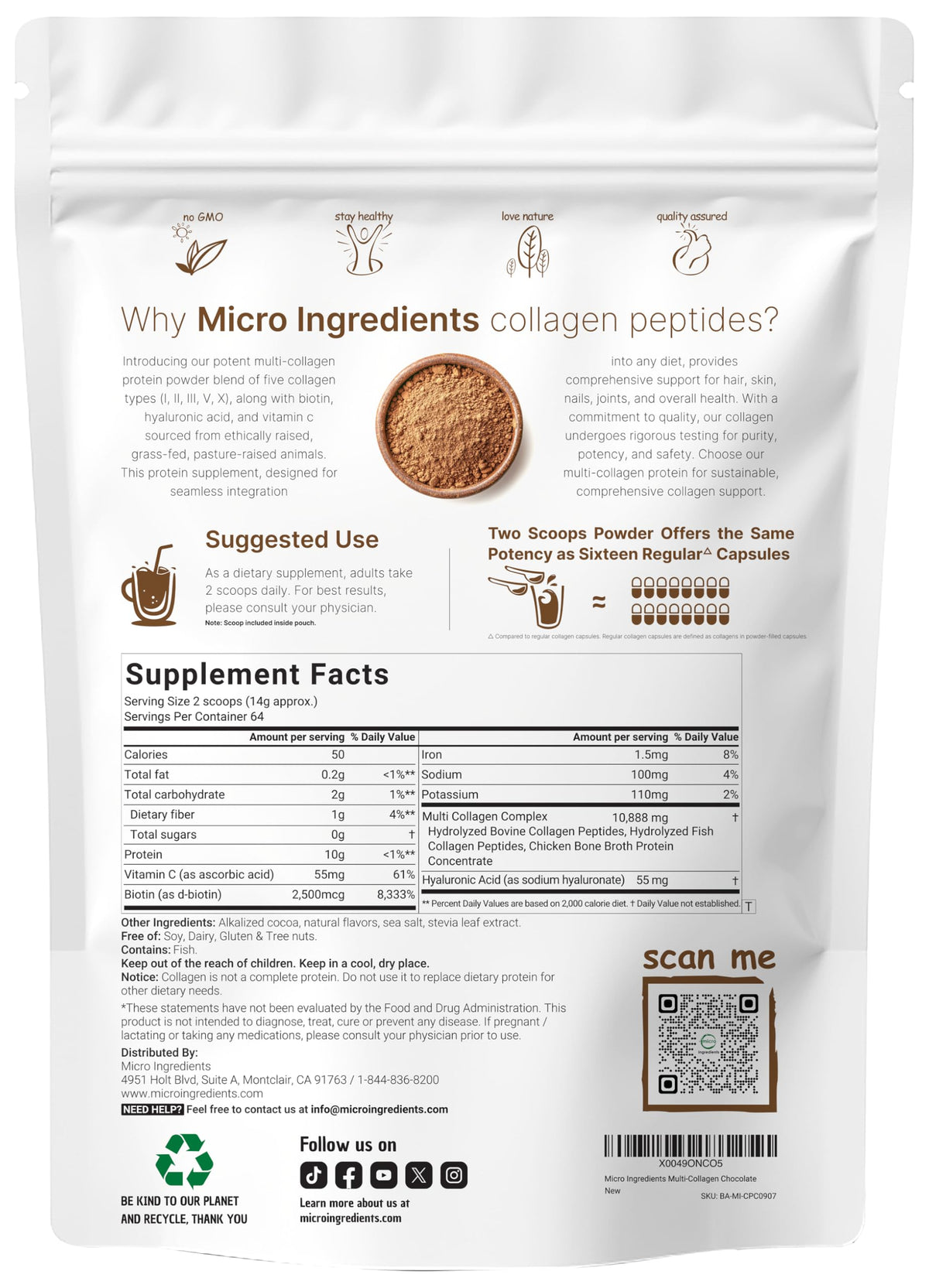 Multi Collagen Peptides Powder, 2lb Chocolate Flavor J461