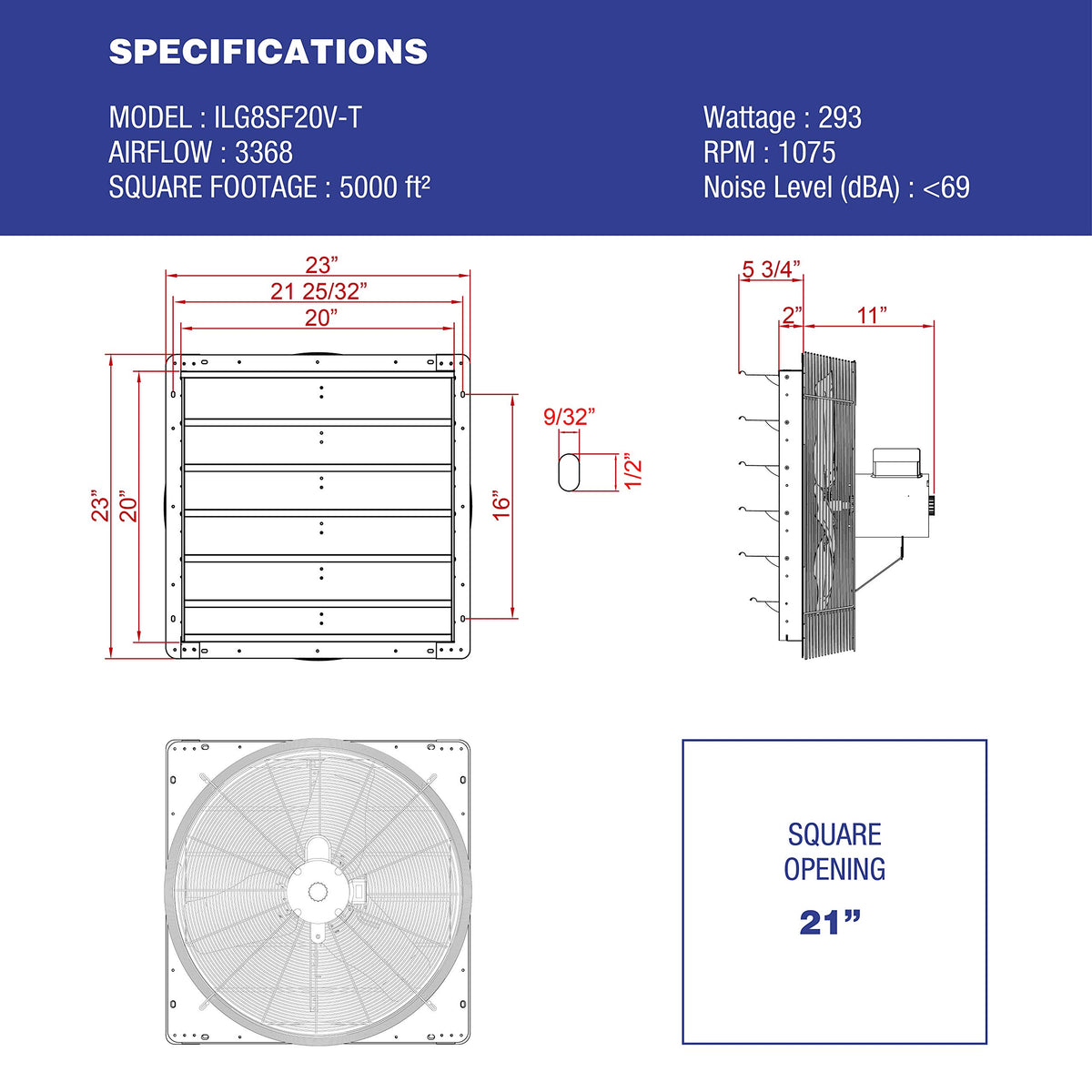 20 inch Shutter Exhaust Ventilation Fan with 3 Speed Thermostat R71318