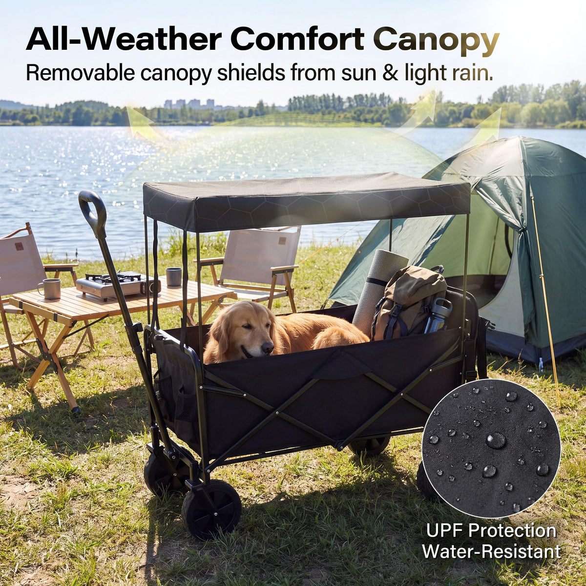 Large Dog Wagon Cart with Canopy, All-Terrain Wheels, Ramp Tailgate R1634