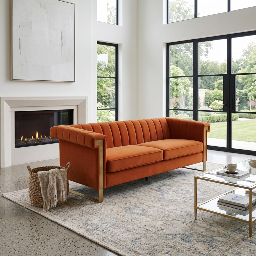 Orange Velvet 3-Seater Sofa S467257