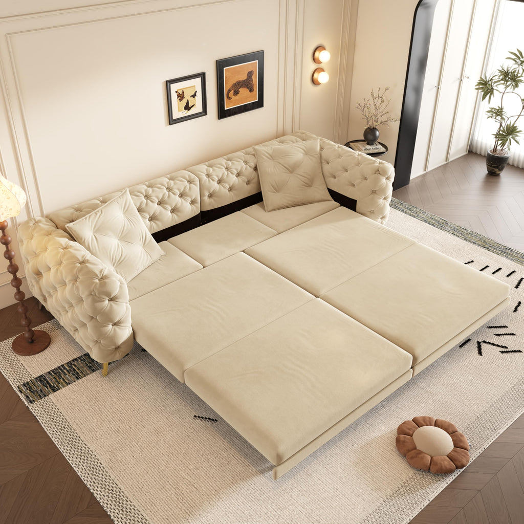 98" King Size Velvet Convertible Sofa Bed with Ottoman D18767