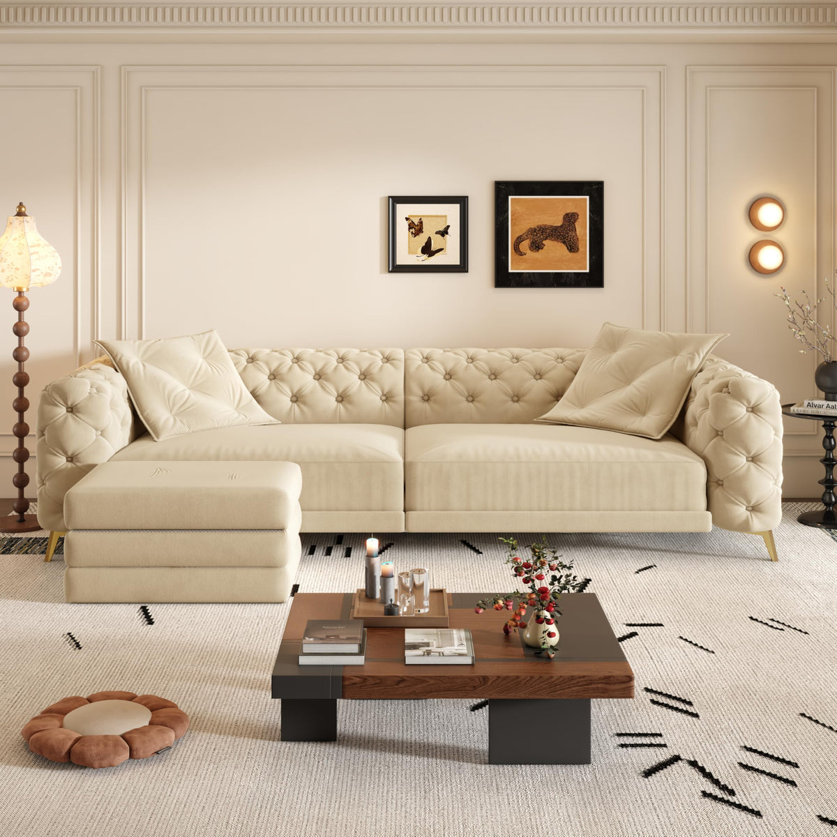 98" King Size Velvet Convertible Sofa Bed with Ottoman D18767
