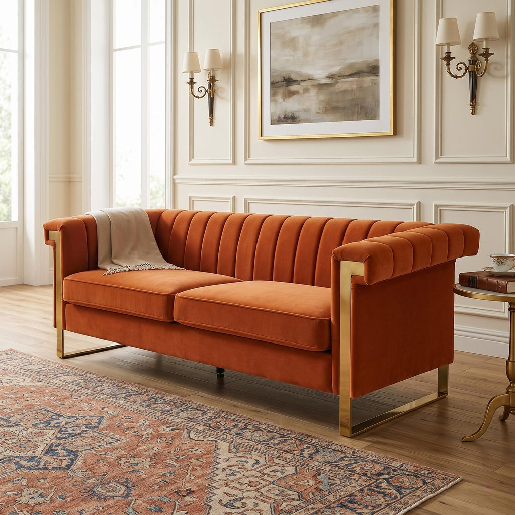 Orange Velvet 3-Seater Sofa S467257