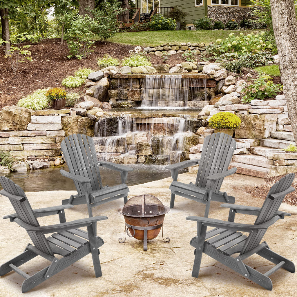 Wood Folding Adirondack Chair Set of 2 Solid Cedar R91136