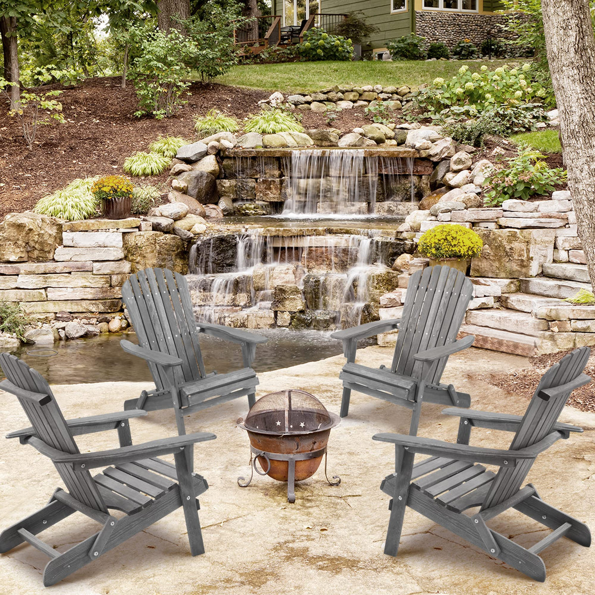 Wood Folding Adirondack Chair Set of 2 Solid Cedar R91136