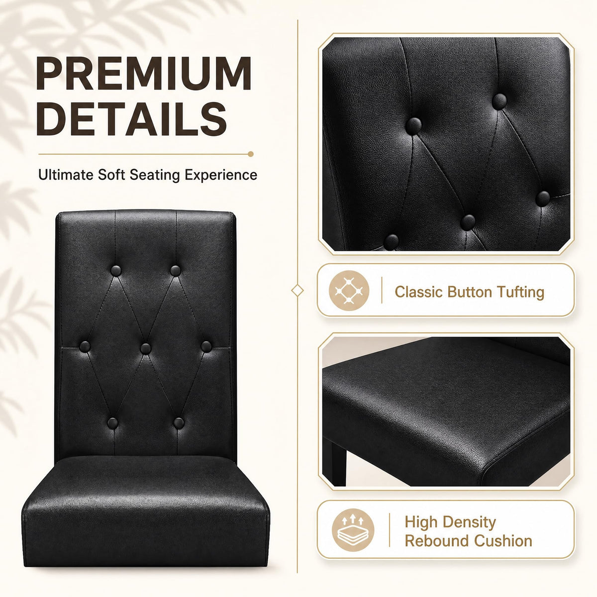 Upholstered Dining Chairs Set of 2 PU Leather Button Tufted M672