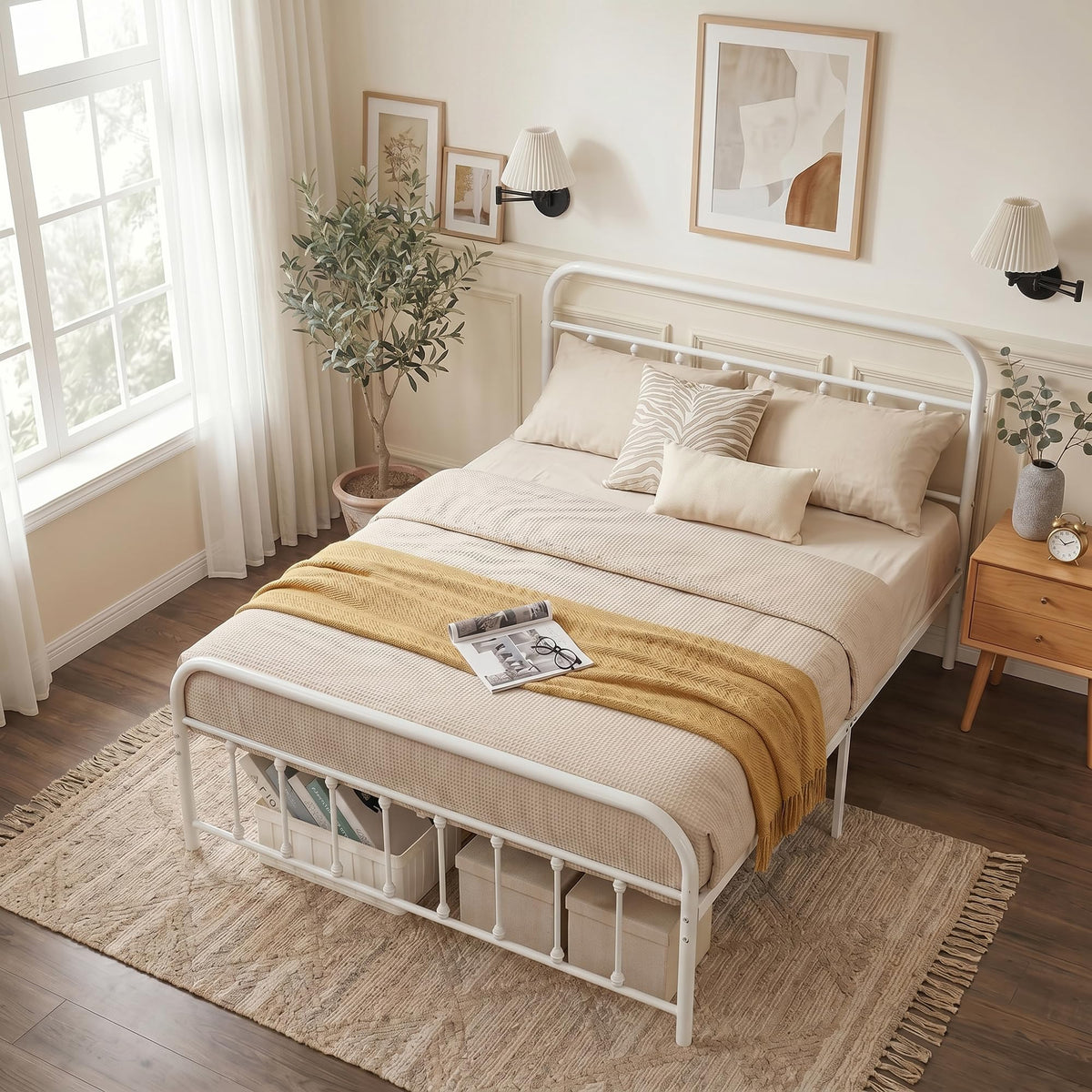 Full Size White Metal Bed Frame with Headboard N2779