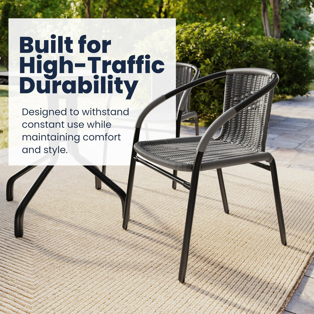 Gray PE Rattan Stackable Patio Dining Chair 4-Pack W417