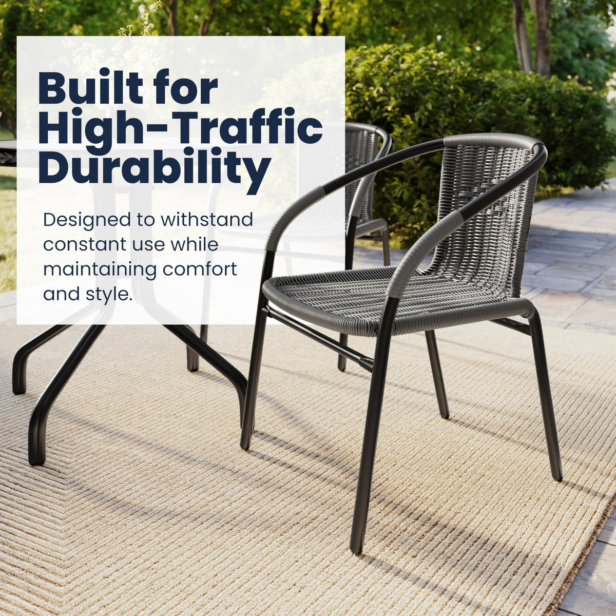 Gray PE Rattan Stackable Patio Dining Chair 4-Pack W417