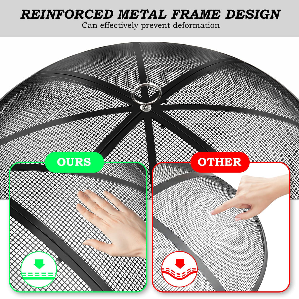30 Inch Heavy Duty Metal Mesh Fire Pit Spark Screen with Handle & Poker U9944