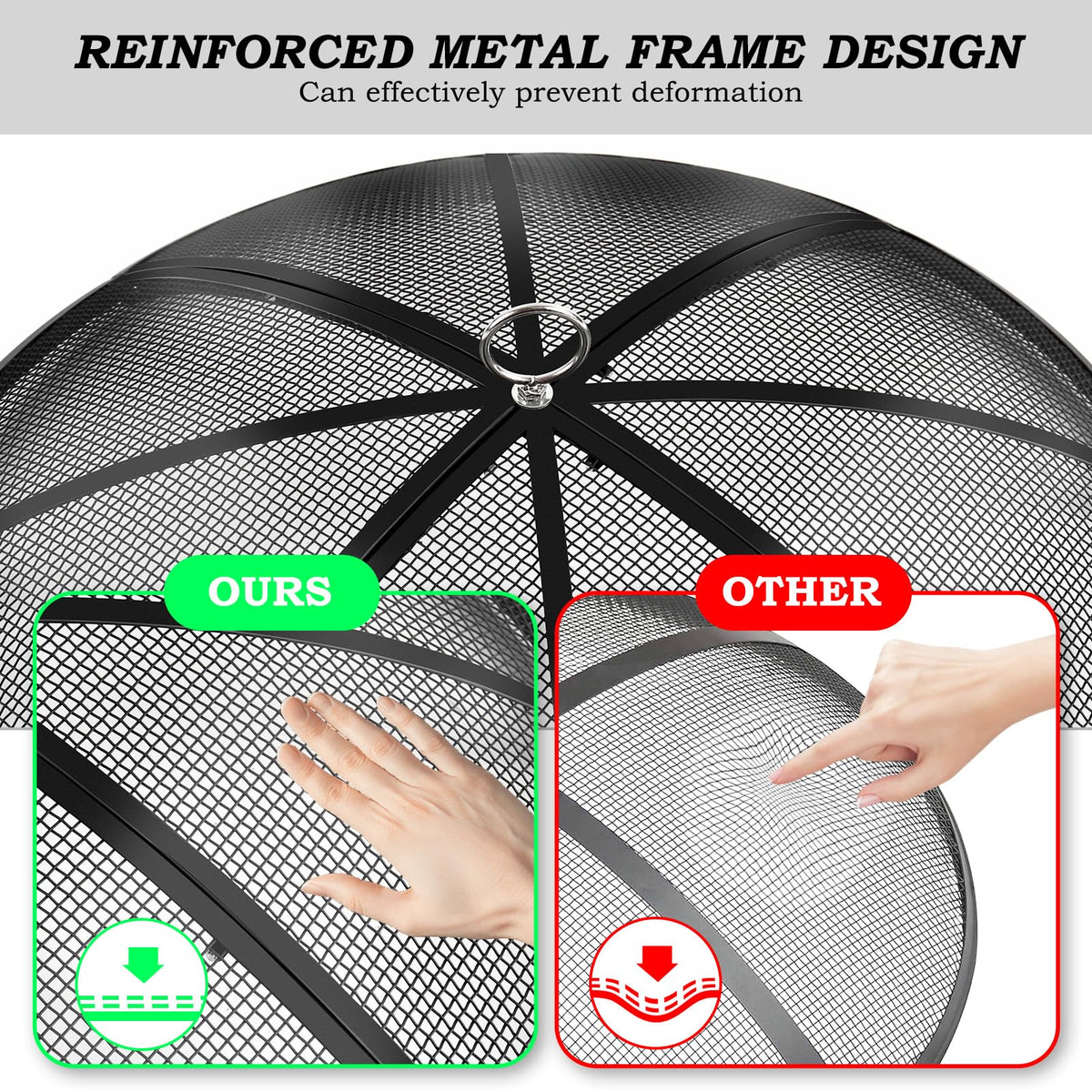 30 Inch Heavy Duty Metal Mesh Fire Pit Spark Screen with Handle & Poker U9944