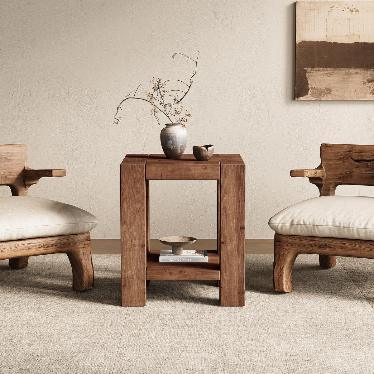 Solid Wood 2-Tier Side Table Set of 2 with Storage Shelves N5734