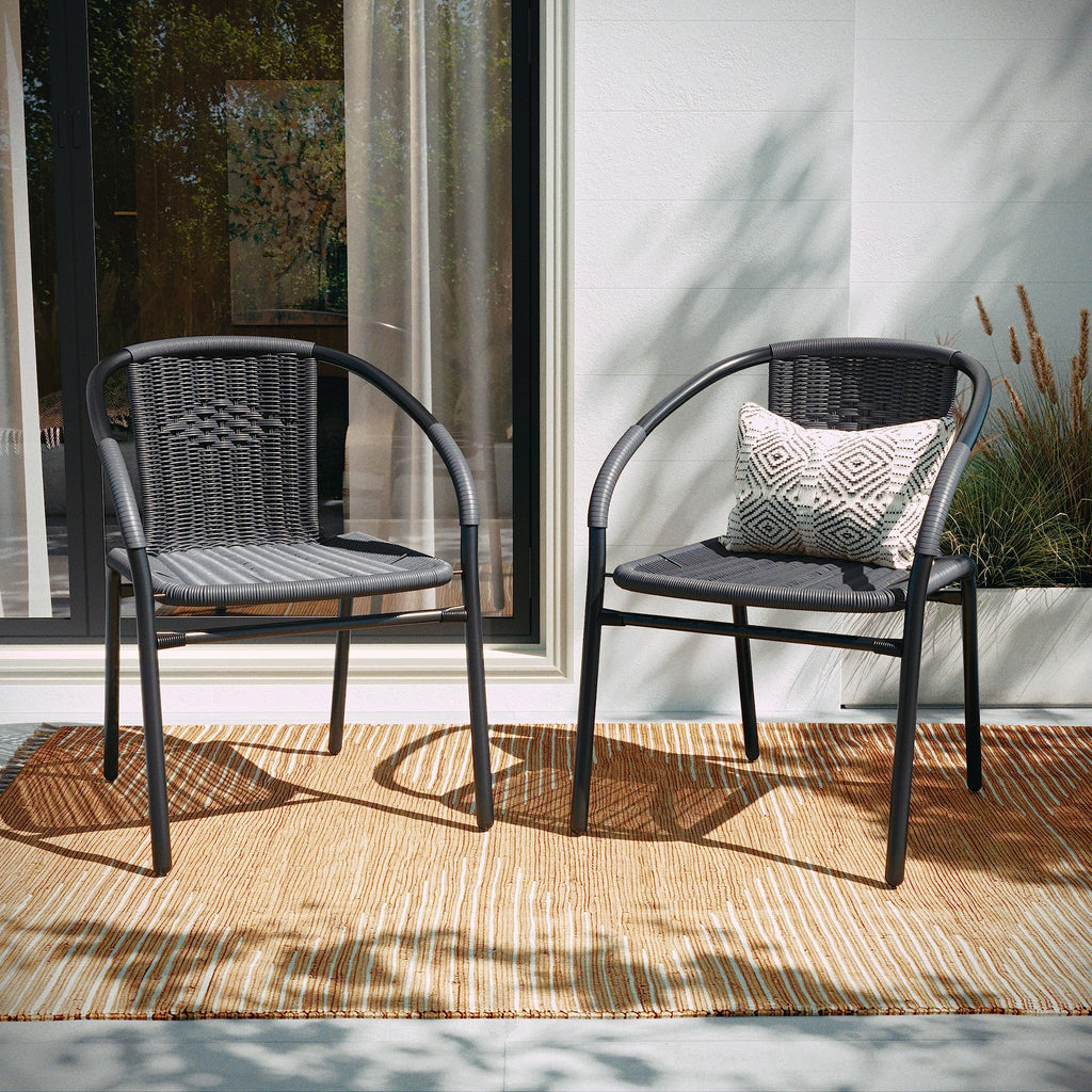 Gray PE Rattan Stackable Patio Dining Chair 4-Pack W417